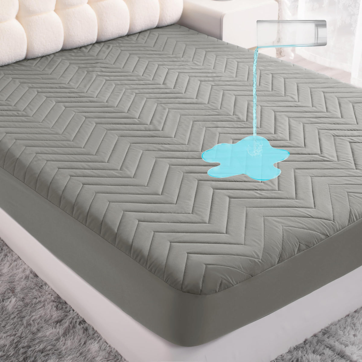 Quilted Waterproof Mattress Protector - Queen Size 15" Deep Pocket Fitted Sheet, Ultra-Soft Breathable and Machine Washable Mattress Pad Cover - White