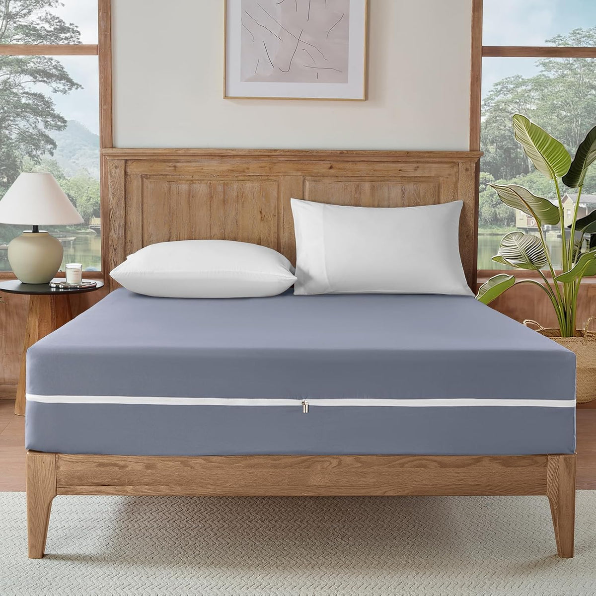 SiinvdaBZX Zipper Fitted Sheet King Only, Light Gray
