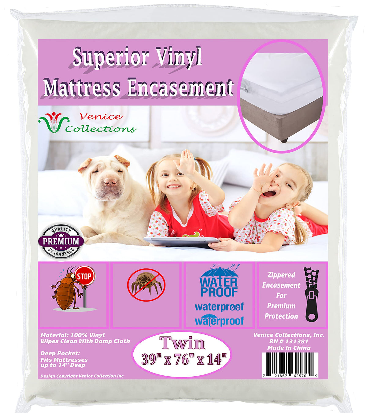 Superior Extra Heavy 8 Gauge Vinyl Mattress Protector Zippered Encasement Cover 100% Waterproof Twin White