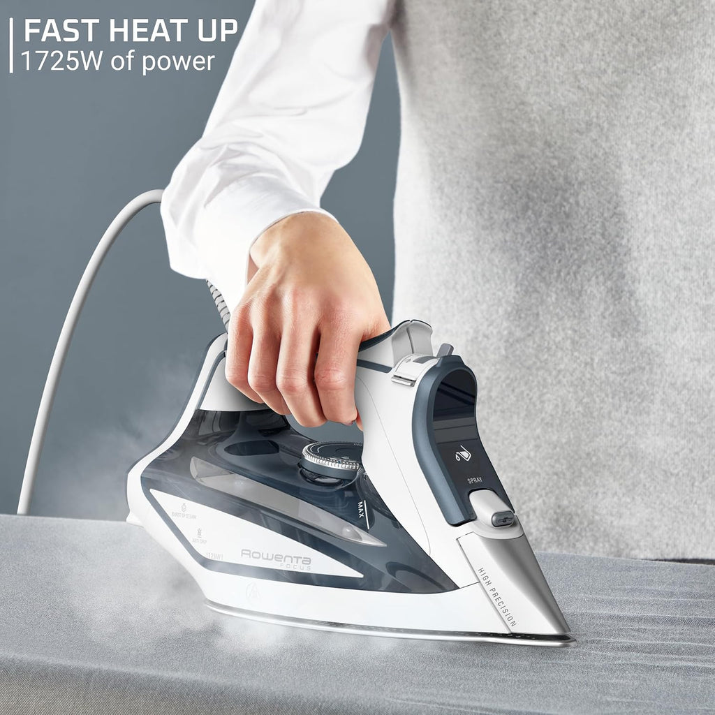 Rowenta Focus Excel Steam Iron for Clothes, Anti-Drip Protection, Iron Steamer for Clothes, 1725 Watts, DW5280, Grey