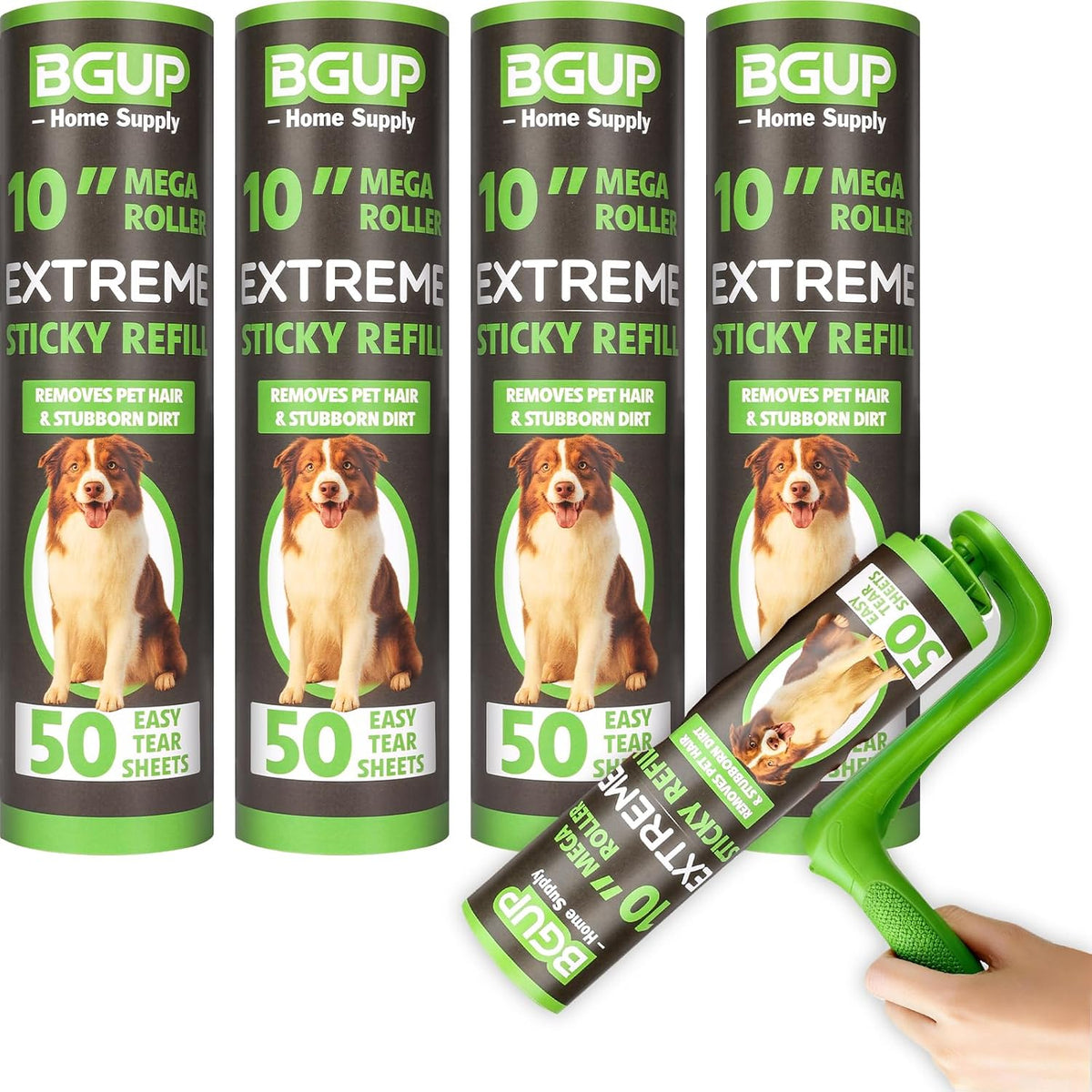 10 Inch Lint Roller Refills, 4 Rolls 200 Sheets Large Lint Rollers for Pet Hair Extra Sticky, Easily Remove Carpets, Clothes, Couch and Curtains Dust (Not Include Lint Roller Handle)