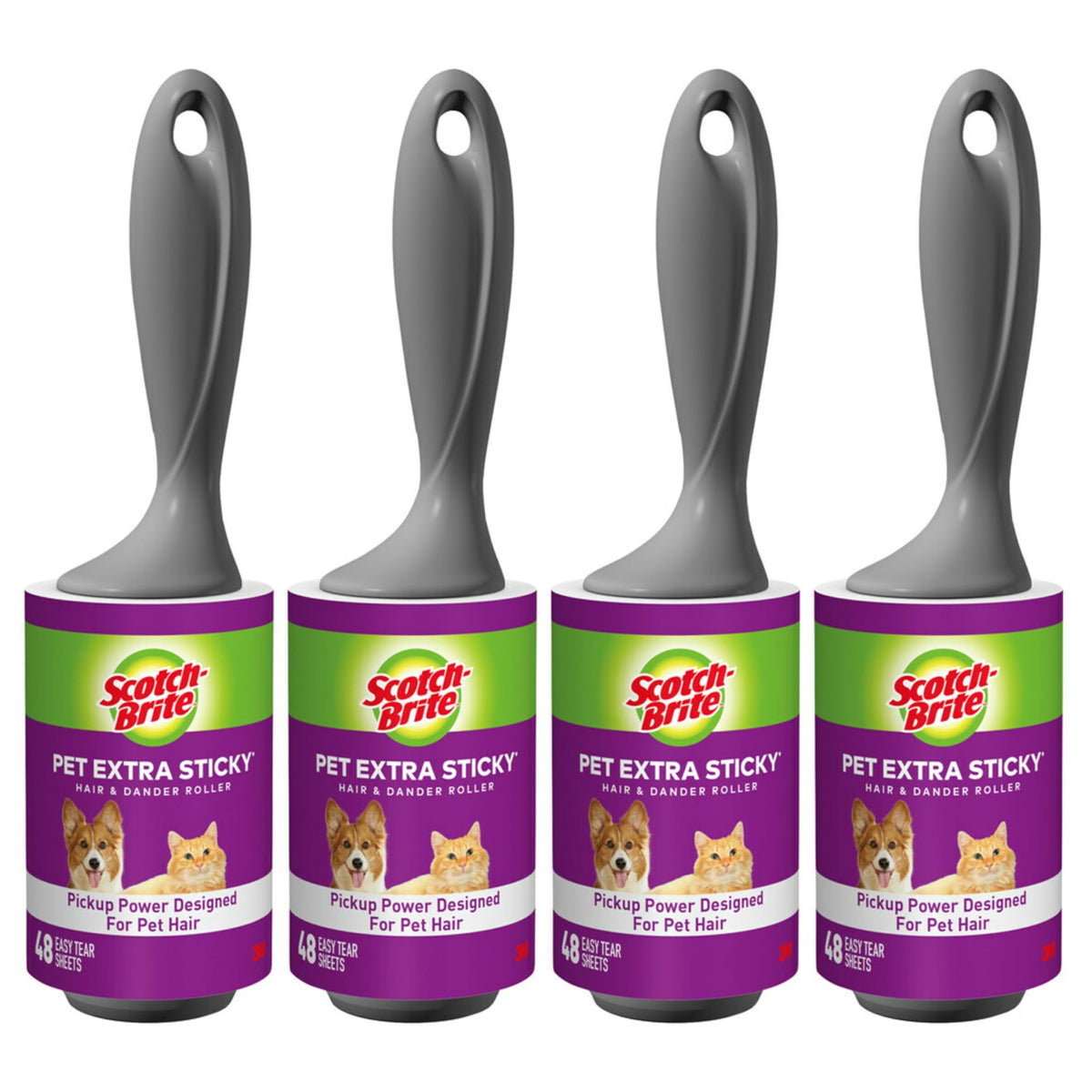 Scotch-Brite Pet Extra Sticky Lint Rollers 4 Rollers 48 Sheets Per Roller 192 Sheets Total