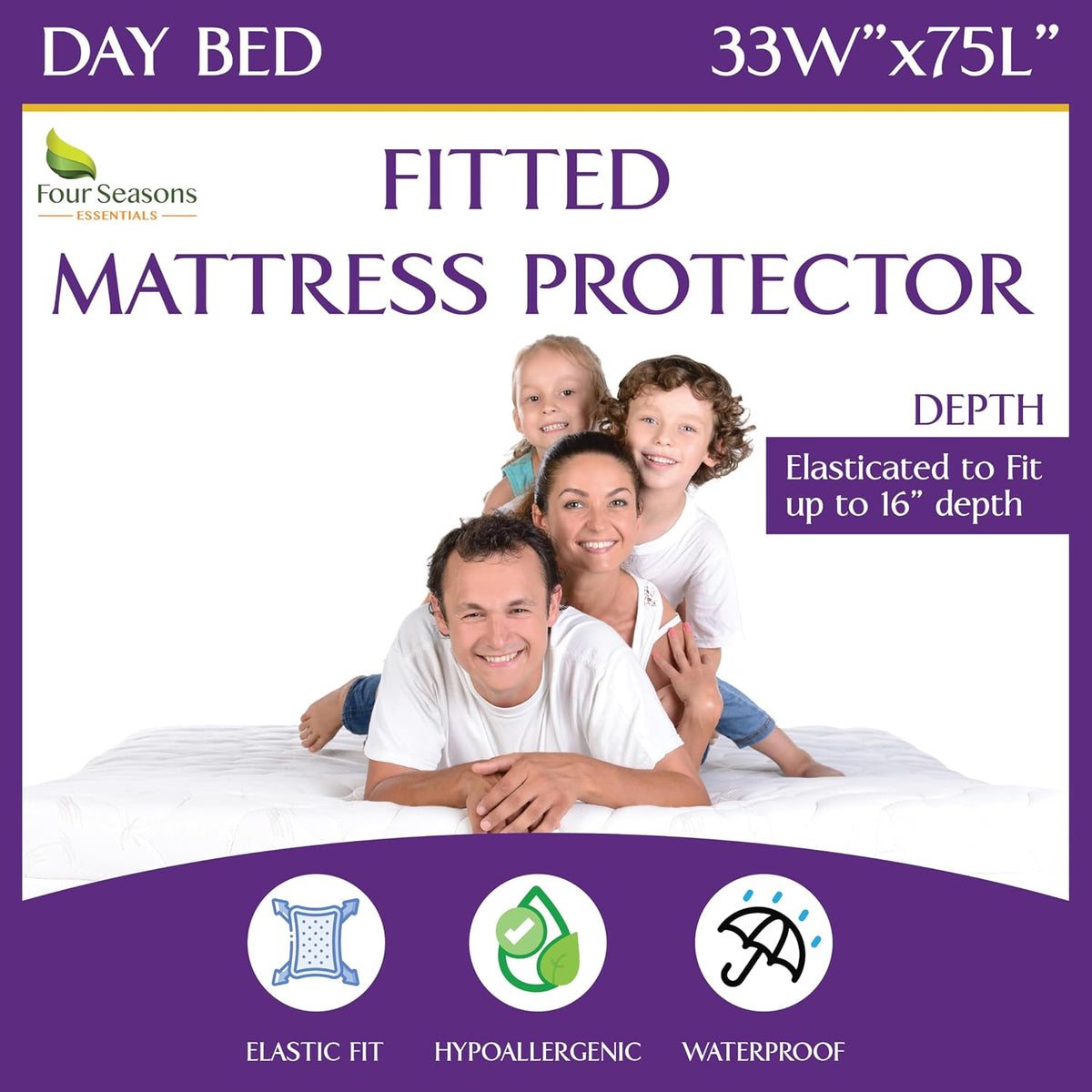Day Bed (33"x75") Waterproof Mattress Protector - Fitted Sheet Style - Hypoallergenic Premium Quality Cover Protects Against Dust