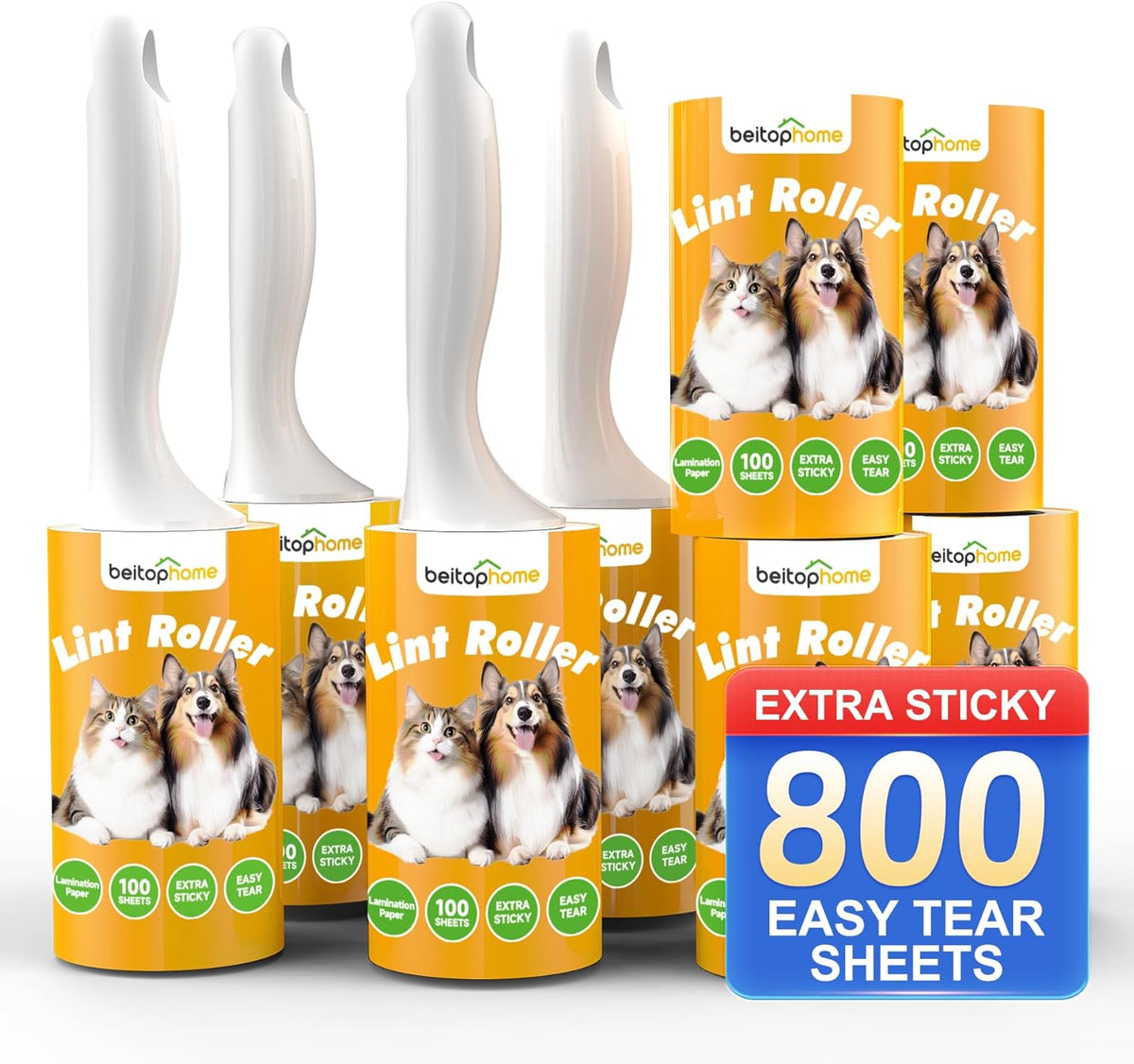 Extra Sticky Lint Roller for Pet Hair, 800 Sheets, 4 Handles