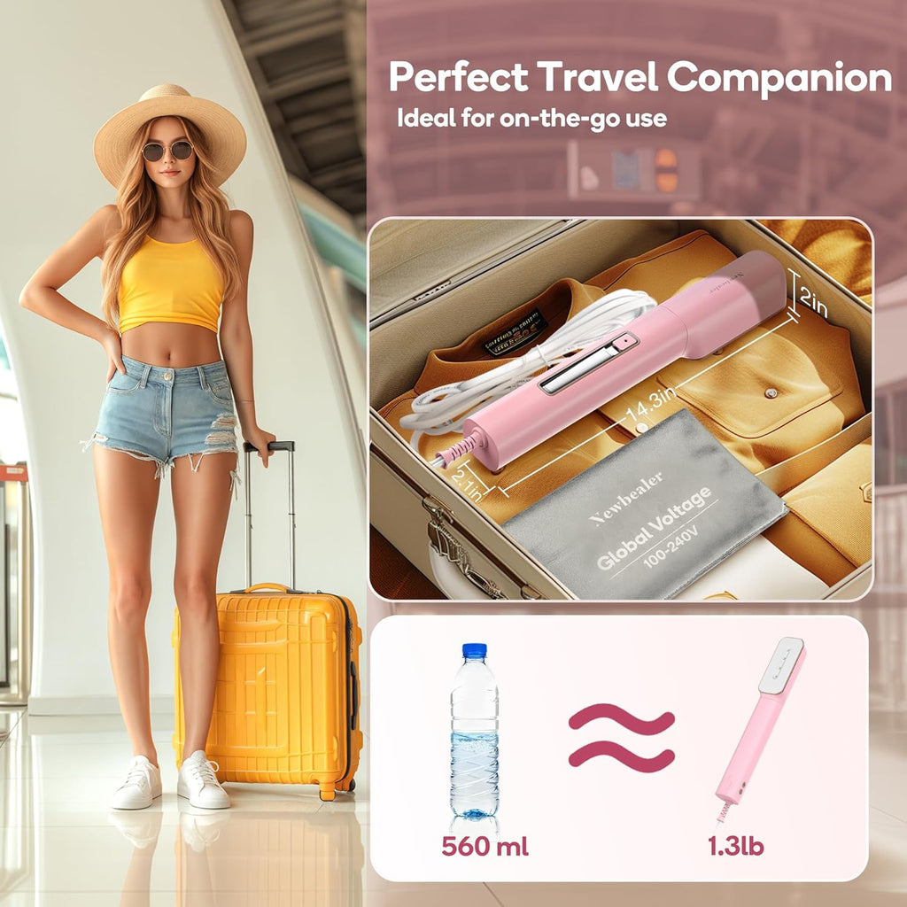 Newbealer 100-240V Clothes Steamer, 2in1 Travel Iron, 2 Steam Levels, 90ml
