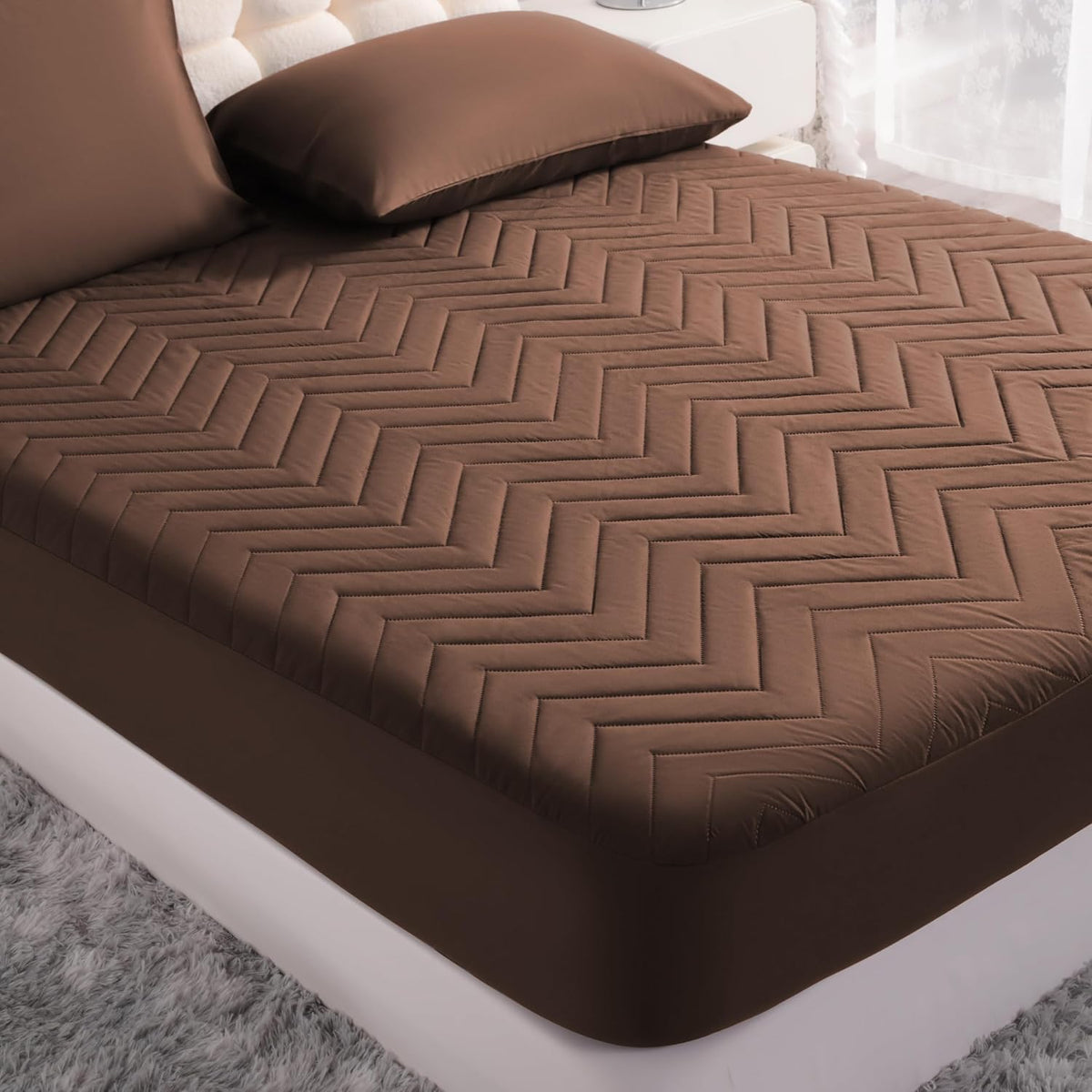 NTBAY Twin XL Waterproof Mattress Protector, 15 Inch Pocket, Brown