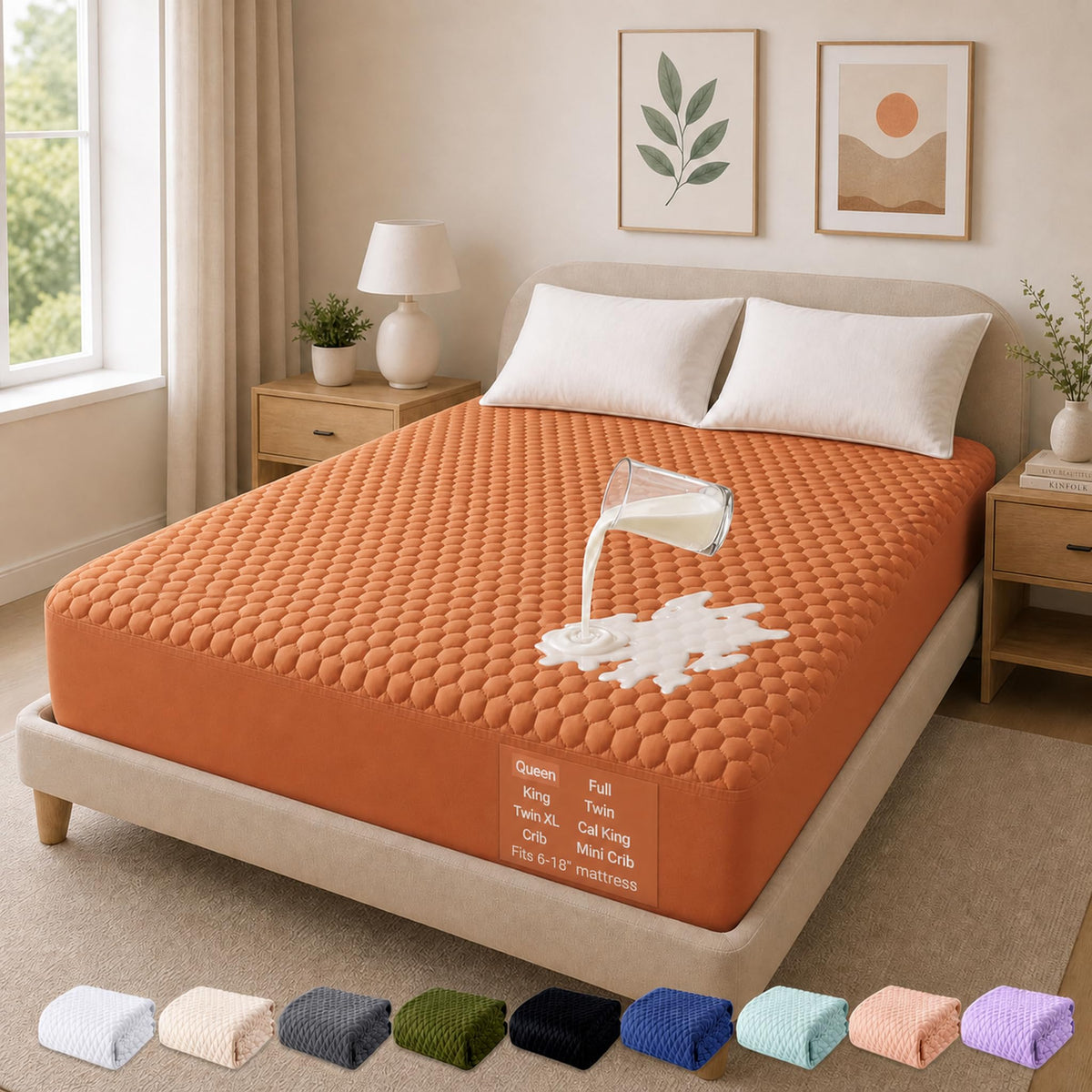 OhGeni Waterproof Mattress Protector,King Size Soft Bamboo Viscose Top Layer Pad,3D-Air Fabric Cooling Breathable Fitted Sheets,Washable Bed Cover,Deep Pocket Noiseless Over 99 Count Hex Bumps