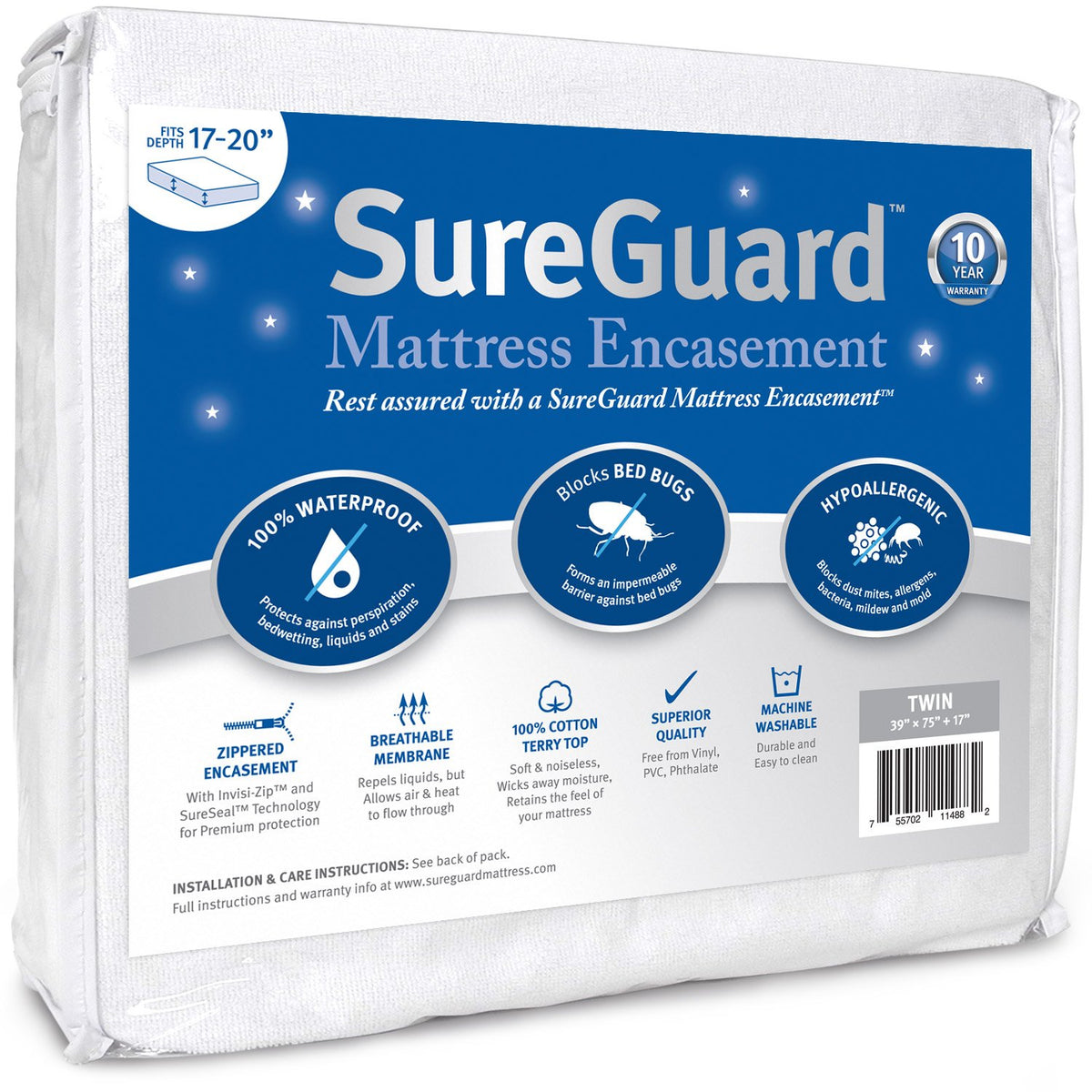 SureGuard Queen (9-12" Deep) Zippered Mattress Protector Encasement