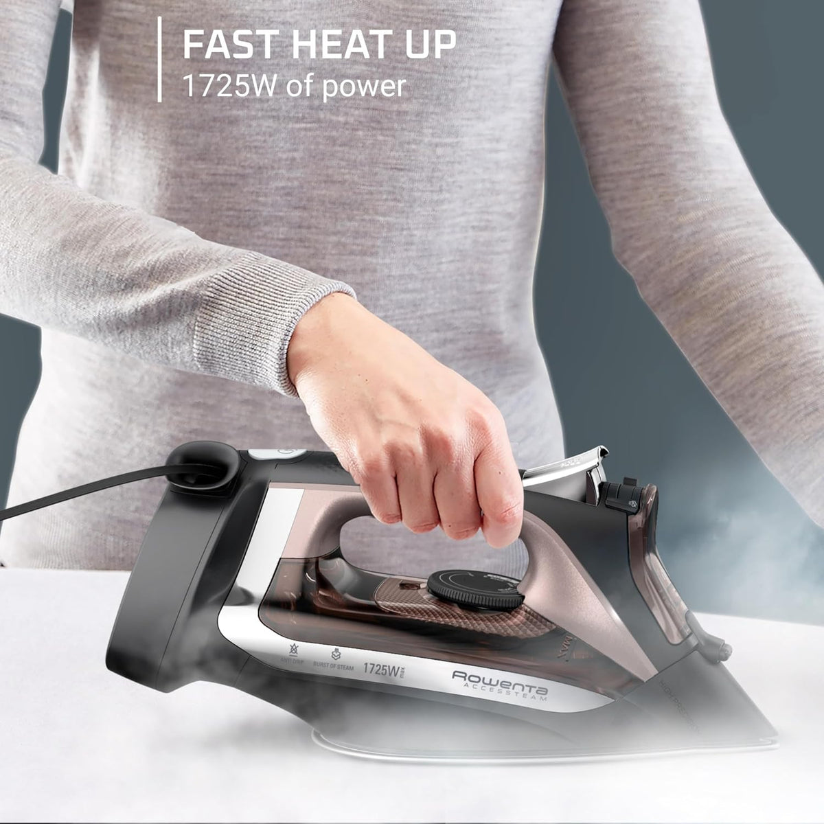Rowenta AccessSteam Cordreel Steam Iron for Clothes, Anti-Drip Protection, Clothes Iron with Steamer, DW2459U1