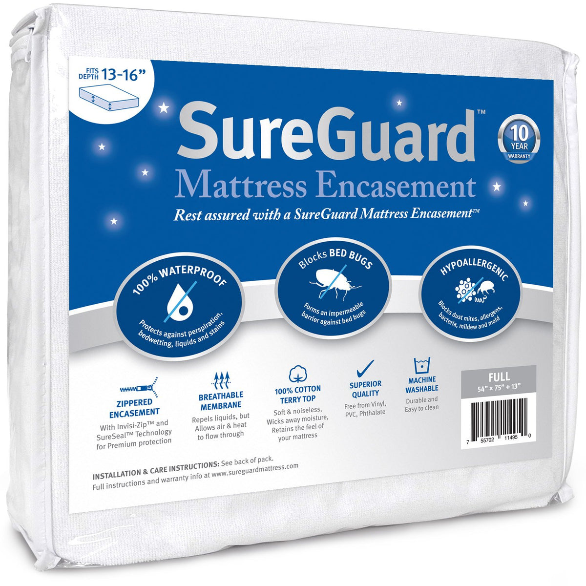 SureGuard Queen (9-12" Deep) Zippered Mattress Protector Encasement