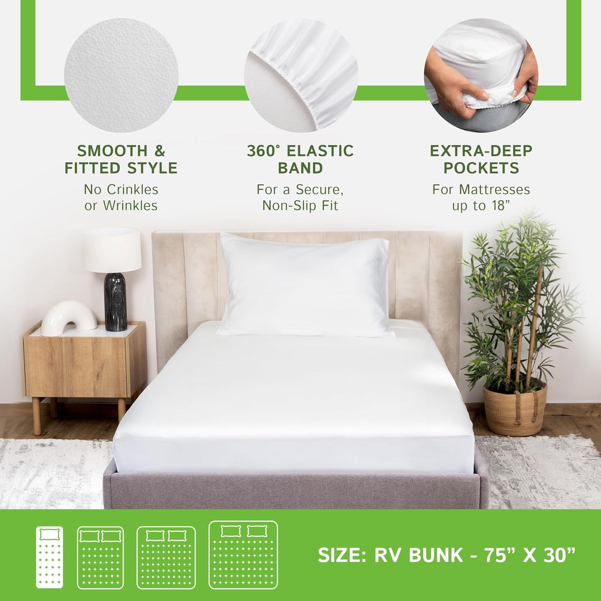 Four Seasons Essentials RV Bunk Size Waterproof Mattress Protector - Cooling Viscose derived from Bamboo Fitted Sheet Mattress Cover - Quilted Jacquard Pad Protects from Dust Allergens
