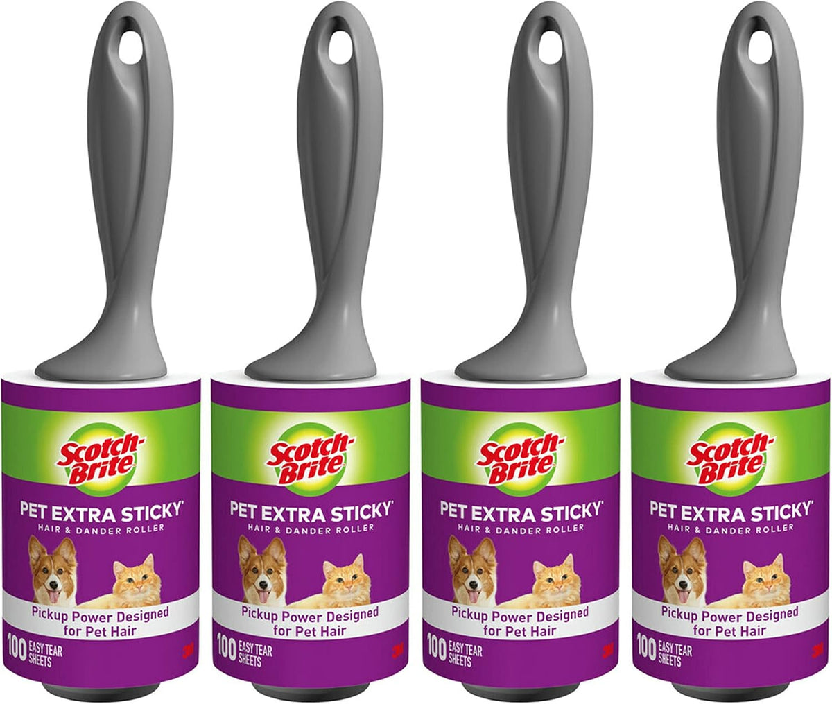 Scotch-Brite Pet Extra Sticky Hair Lint Roller, 4, 400 Sheets
