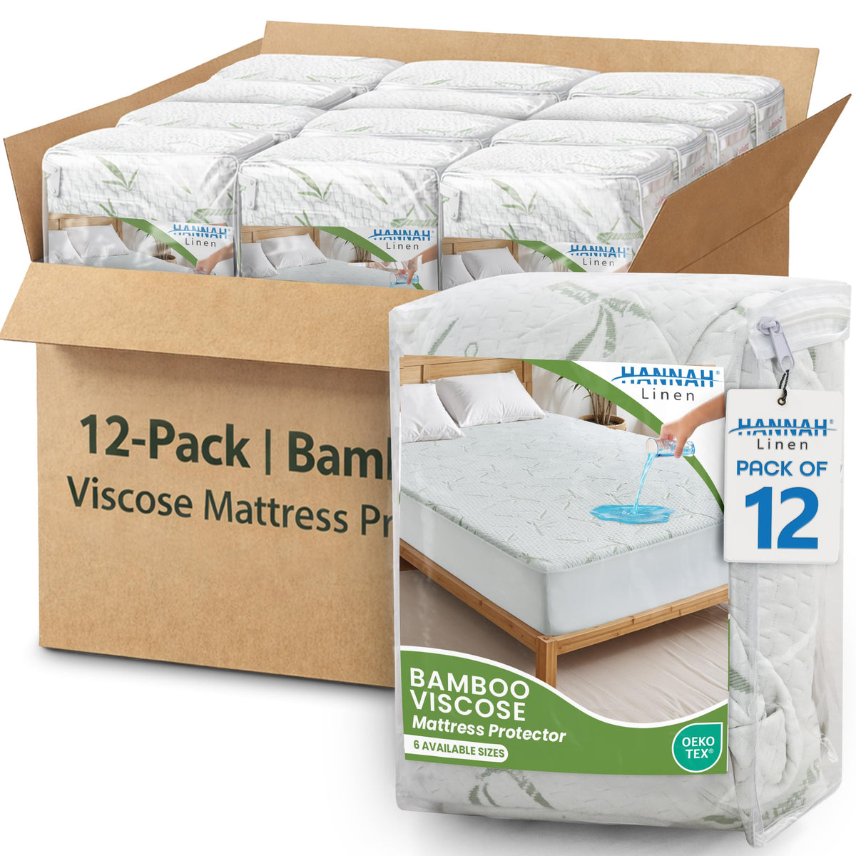 Hannah Linen Queen Mattress Protector, Cooling Rayon dervied from Bamboo Viscose, 100% Waterproof - Fitted Sheet Style, Deep Pocket