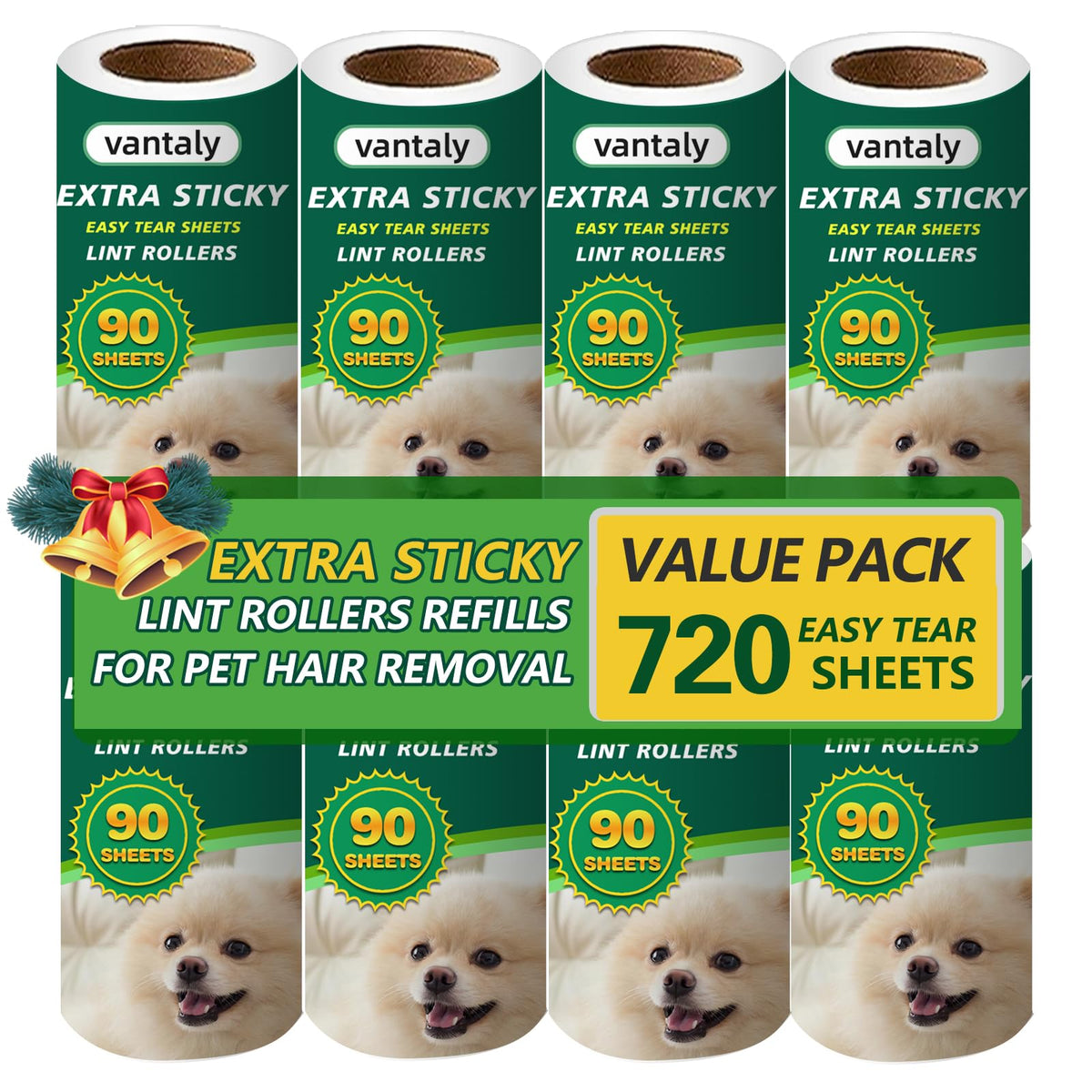 Lint Rollers for Pet Hair Extra Sticky, Lint Remover for Clothes, Clean The Hair on Sheeets Couch Furniture and Carpet,Dog lint Roller, 600 Sheets 2 Handles with 6 Rollers