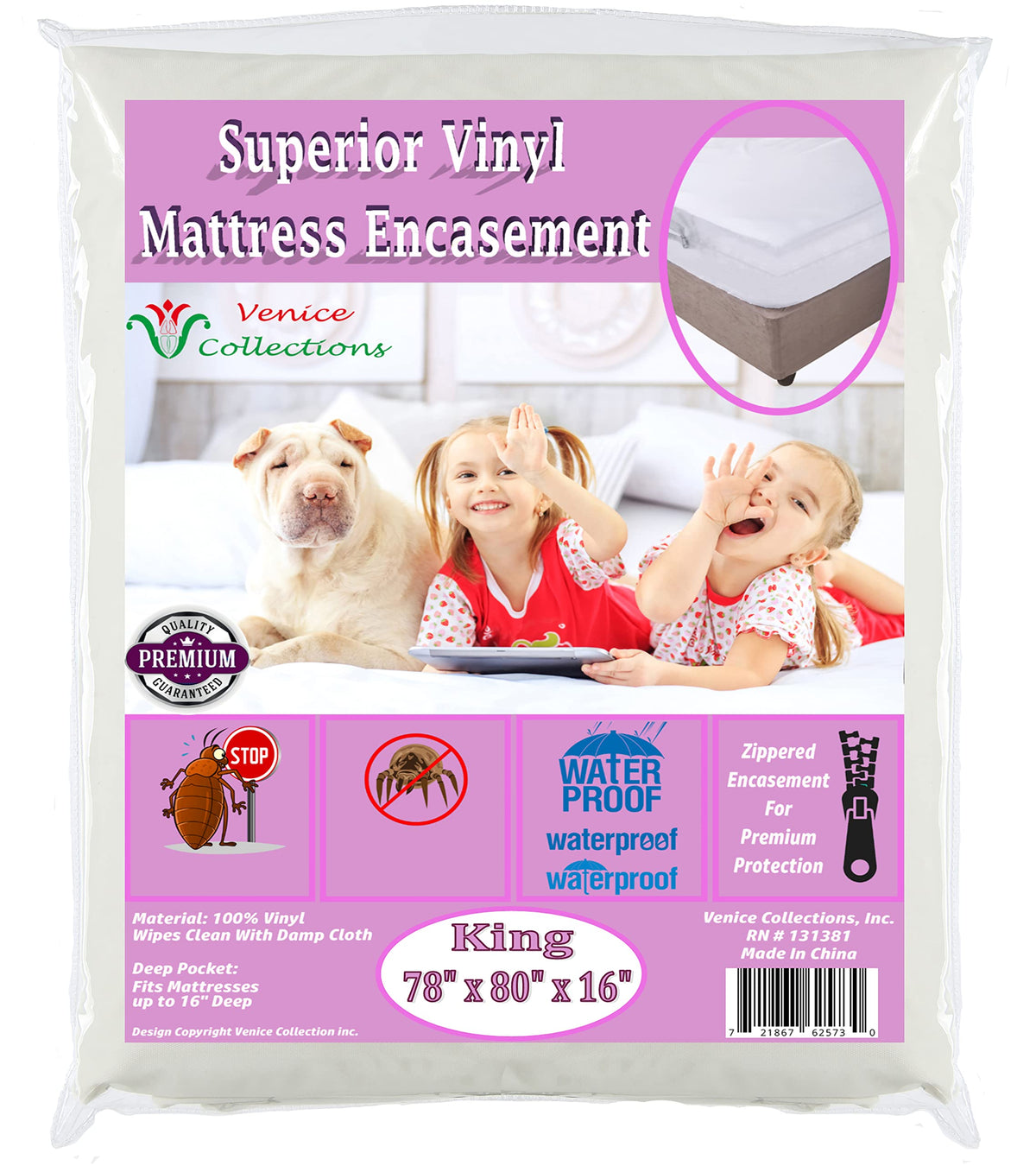 Superior Extra Heavy 8 Gauge Vinyl Mattress Protector Zippered Encasement Cover 100% Waterproof Twin White