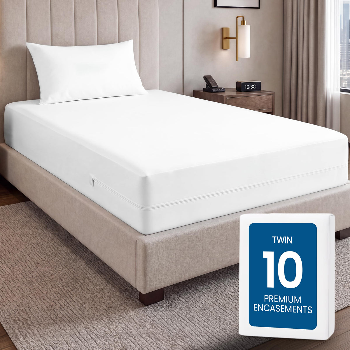 Waterproof Zippered Mattress Protector Queen Size, 12" Deep Pocket