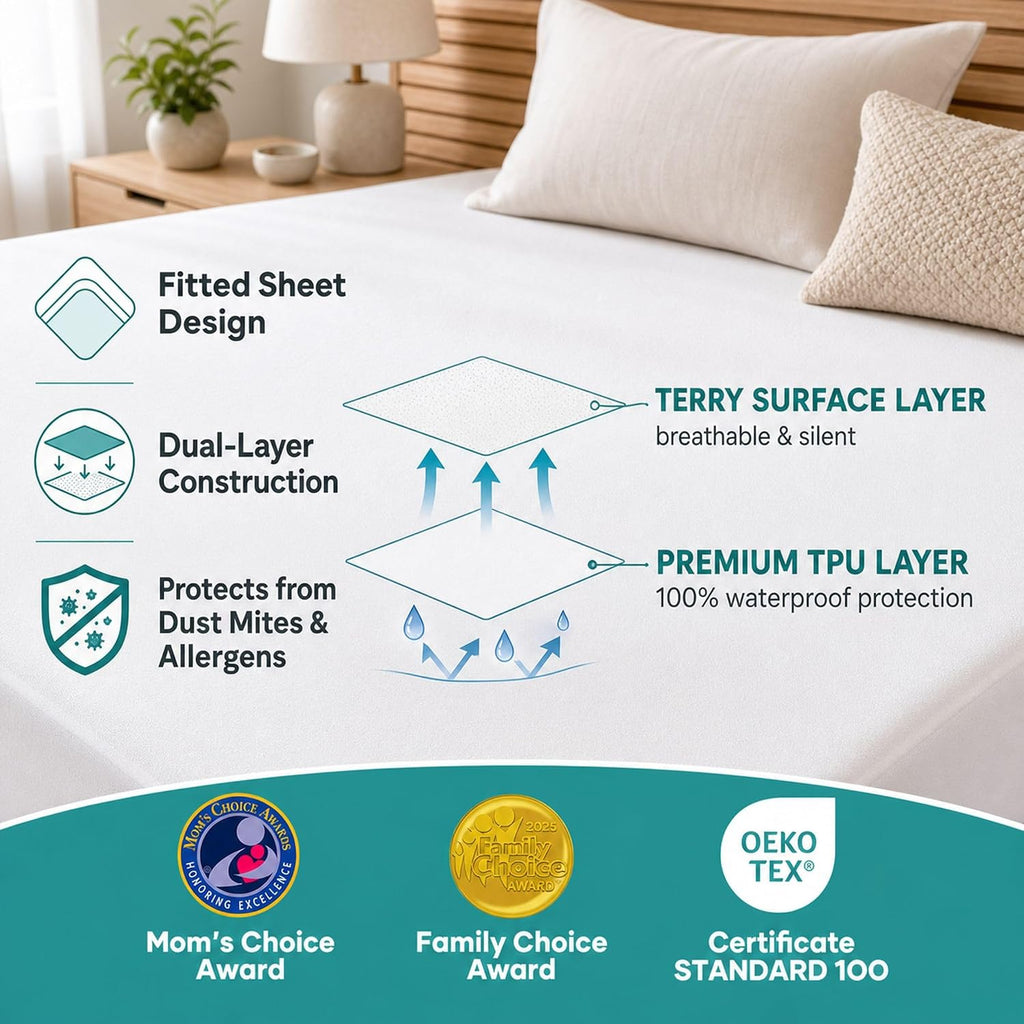 OhGeni Waterproof Mattress Protector, Queen Size Mattress Pad Fitted with Deep Pocket 6"-18", Breathable Noiseless & Soft, Washable Dirt-Proof Mattress Cover for Home, Bedroom, White,Daybed Cover
