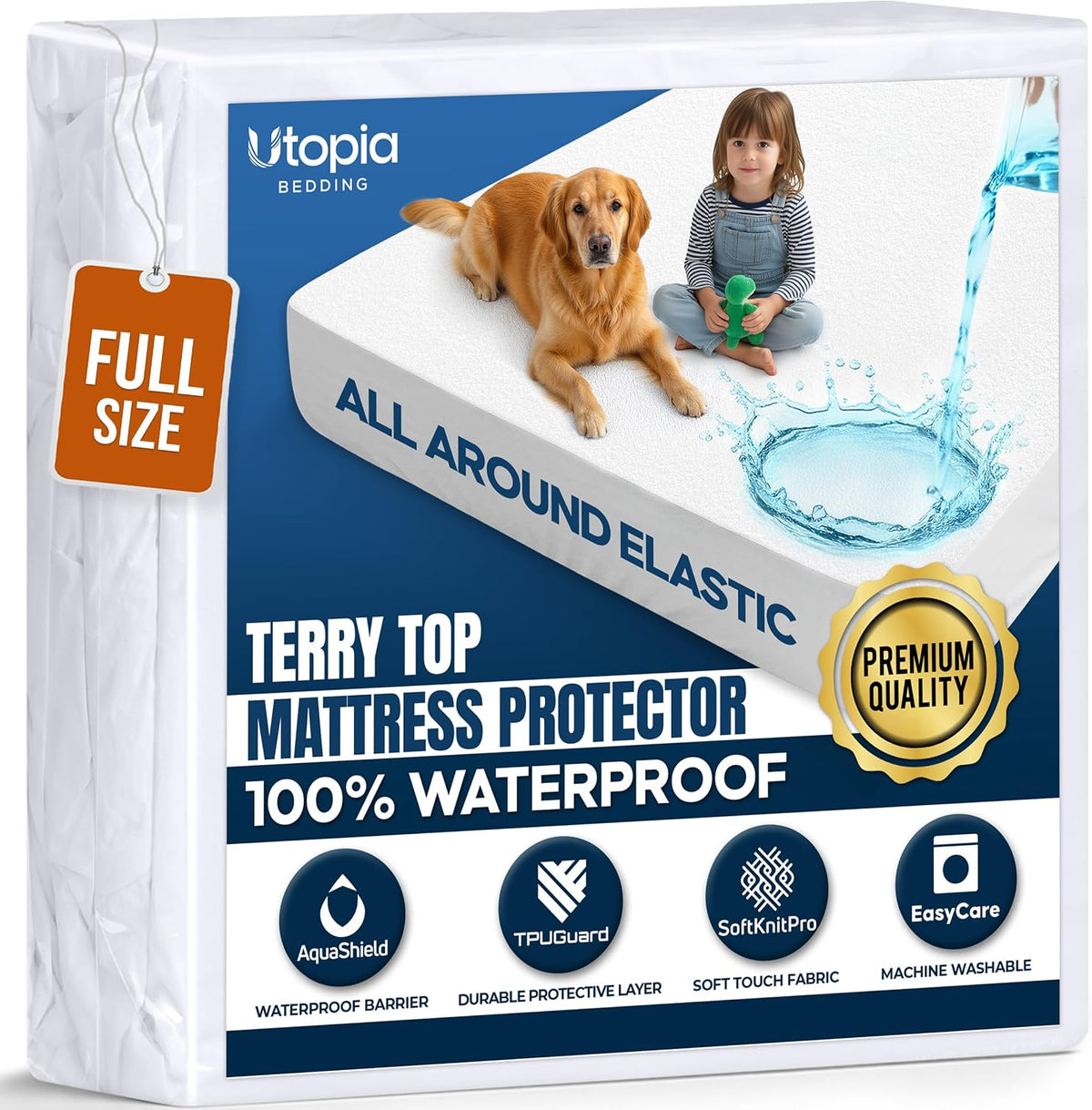 Waterproof Full Size Mattress Protector fits Upto 15" Deep Pocket