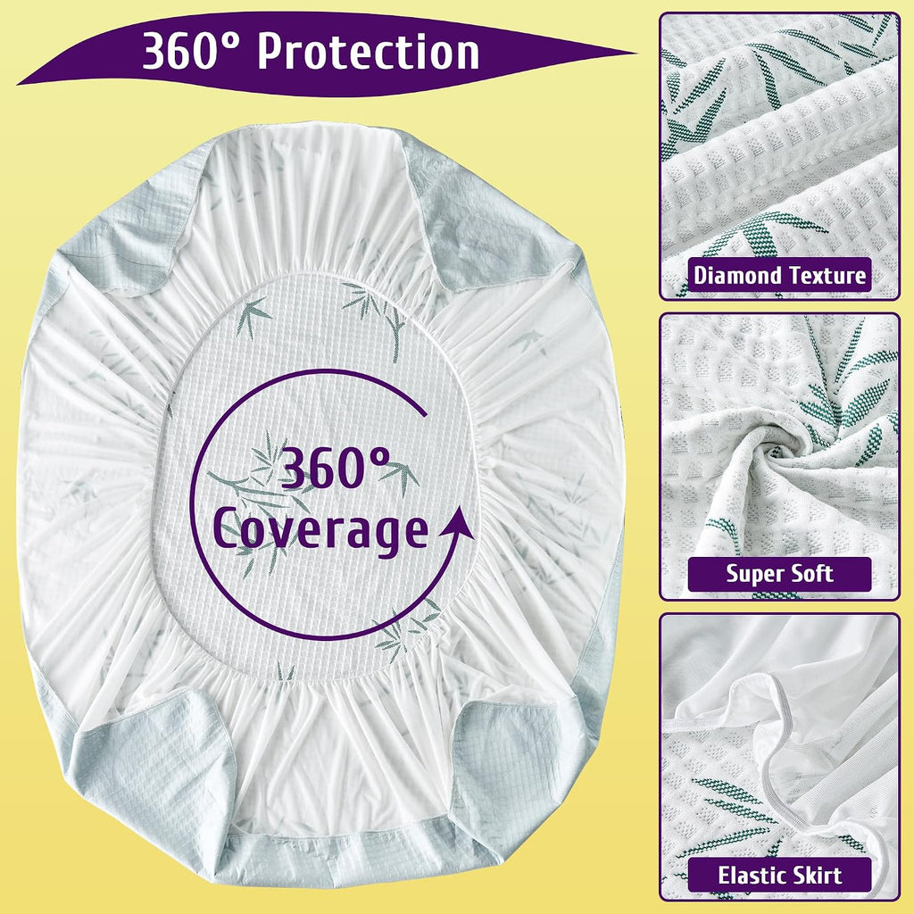 Queen Size Waterproof Mattress Protector, Breathable and Cooling Queen Mattress Pad Cover, Fitted Sheets Style, 6-18 inches Deep Pockets