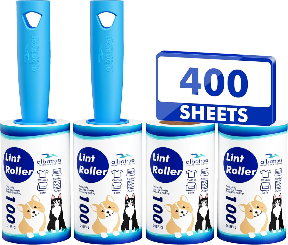 400 Sheets Lint Rollers for Pet Hair Extra Sticky, 2 Handles, 4 Rollers