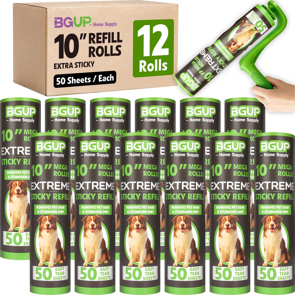 10 Inch Lint Roller Refills, 4 Rolls 200 Sheets Large Lint Rollers for Pet Hair Extra Sticky, Easily Remove Carpets, Clothes, Couch and Curtains Dust (Not Include Lint Roller Handle)