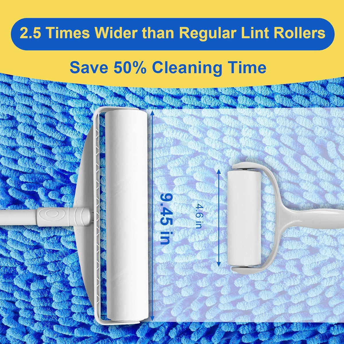 Large Lint Rollers for Floor Carpet, Sticky Floor Roller with 3 Extendable Long Handle for Pet Hair Removal, 9.45" Giant Lint Roller with 360 Sheets for Carpets, Beds, Cars, Clothing