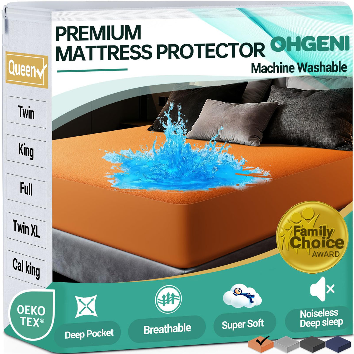 OhGeni Waterproof Mattress Protector, Queen Size Mattress Pad Fitted with Deep Pocket 6"-18", Breathable Noiseless & Soft, Washable Dirt-Proof Mattress Cover for Home, Bedroom, White,Daybed Cover