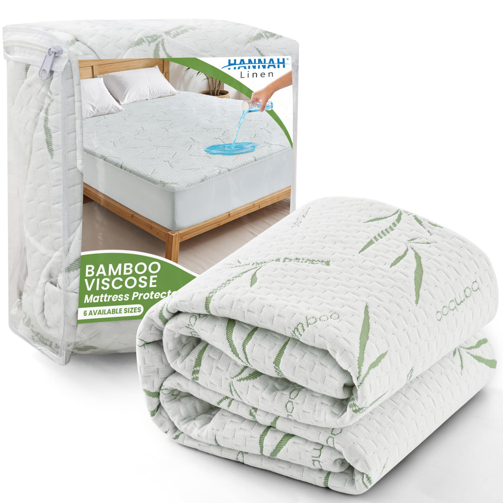 Hannah Linen Queen Mattress Protector, Cooling Rayon dervied from Bamboo Viscose, 100% Waterproof - Fitted Sheet Style, Deep Pocket