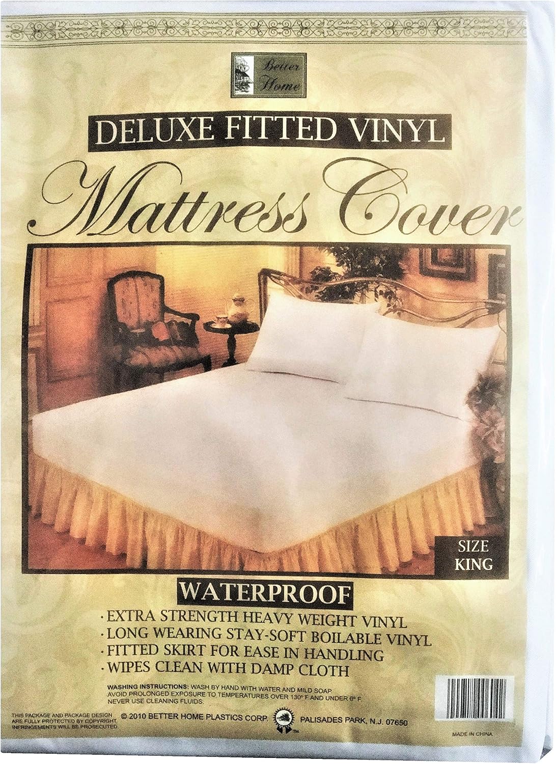 Better Home Fitted Mattress Protector Heavy-Duty Hypoallergenic Vinyl Cover, King