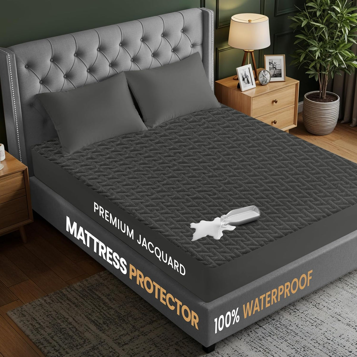Premium Waterproof Mattress Protector Queen Size, Gray, 17" Deep Pocket