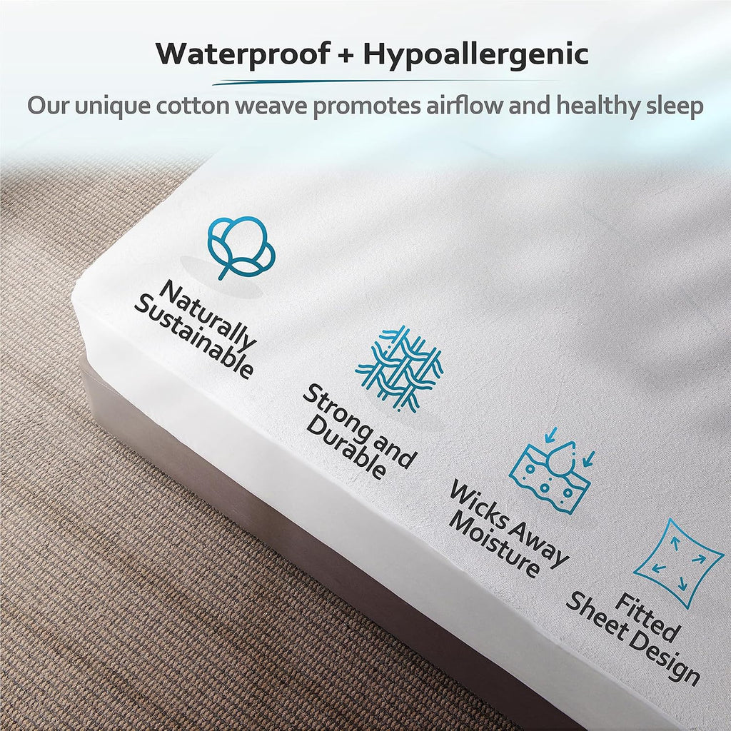 PlushDeluxe Waterproof Queen Mattress Protector, Terry Cotton