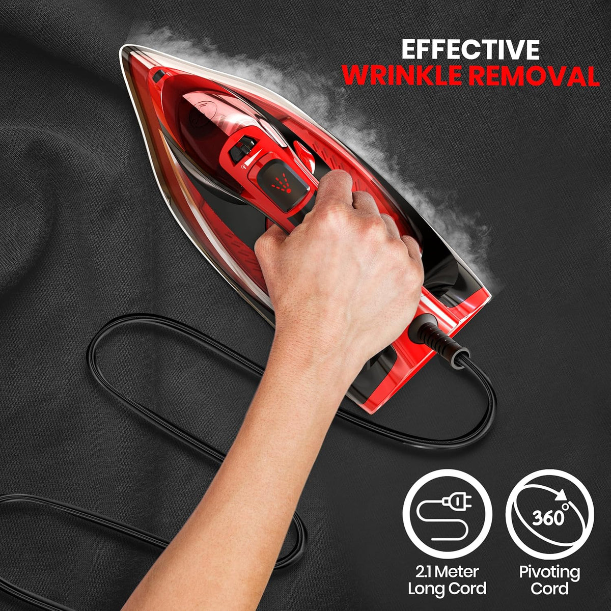 Utopia Home Steam Iron - 1800W Non-Stick Soleplate (Black-Red, Classic)