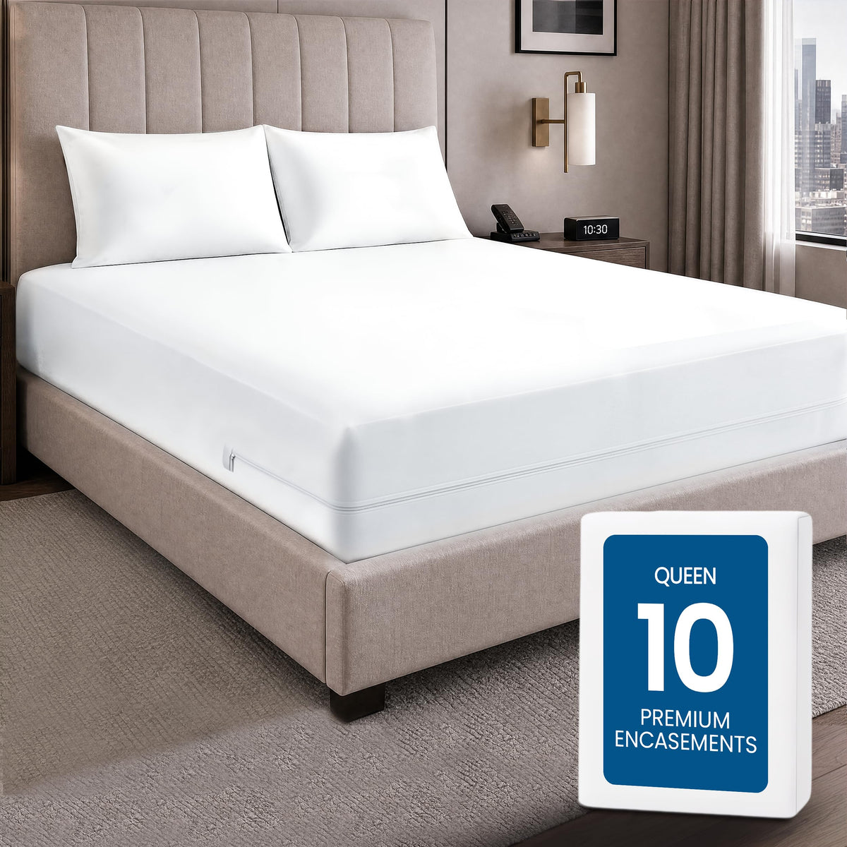 Waterproof Zippered Mattress Protector Queen Size, 12" Deep Pocket