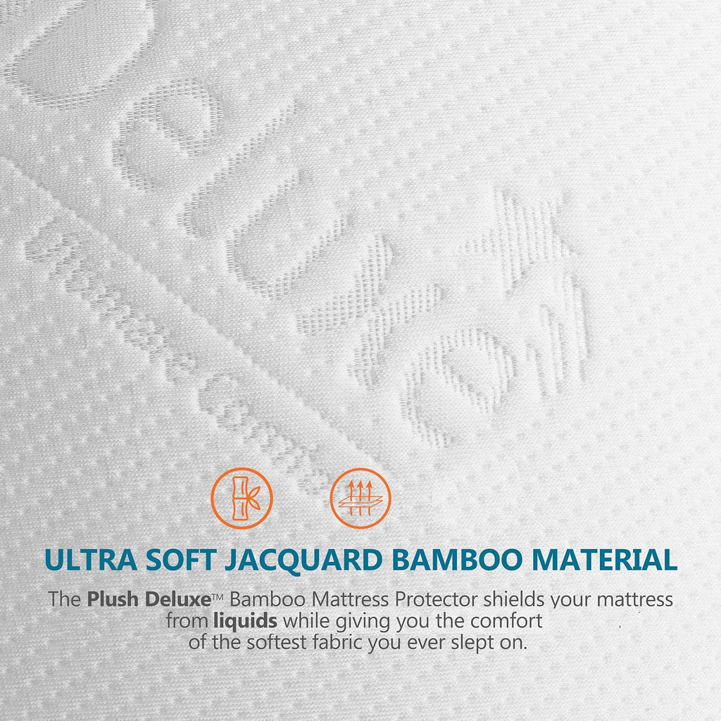 PlushDeluxe Bamboo Waterproof Mattress Protector, King Size, Ultra Soft