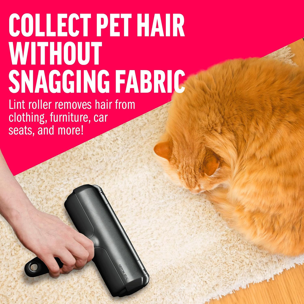 ChomChom Roller Pet Hair Remover – Original Size Reusable Lint Roller for Cat & Dog Hair on Furniture, Couch, Carpet, Car, Rugs & Bedding – Portable, Eco-Friendly (Black)