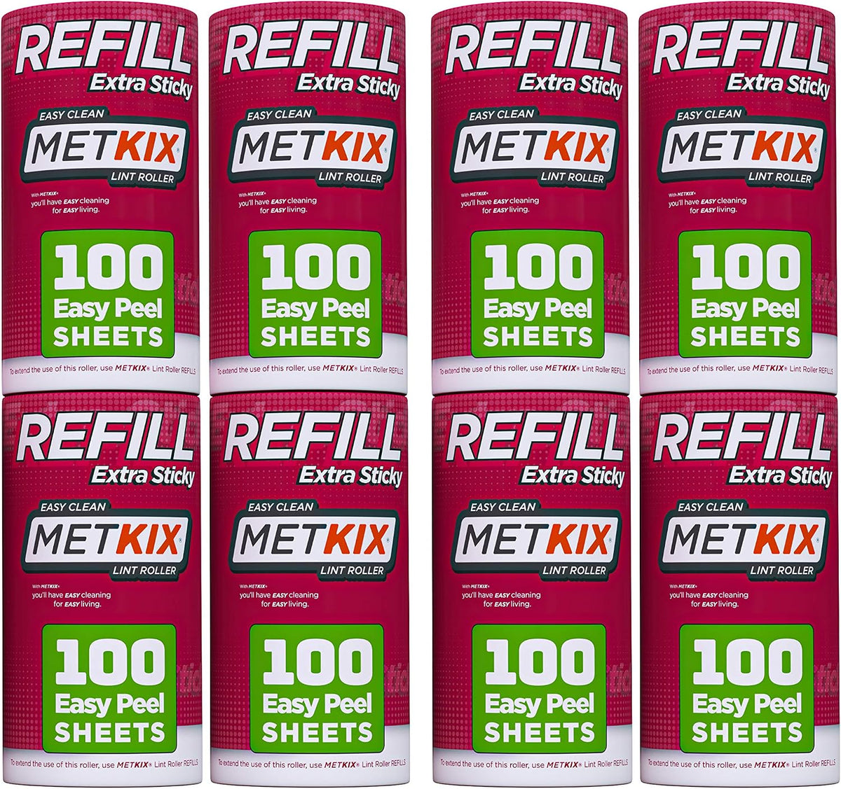 Refill for Metkix Lint Rollers 8 Pack (Total 800 Sheets)