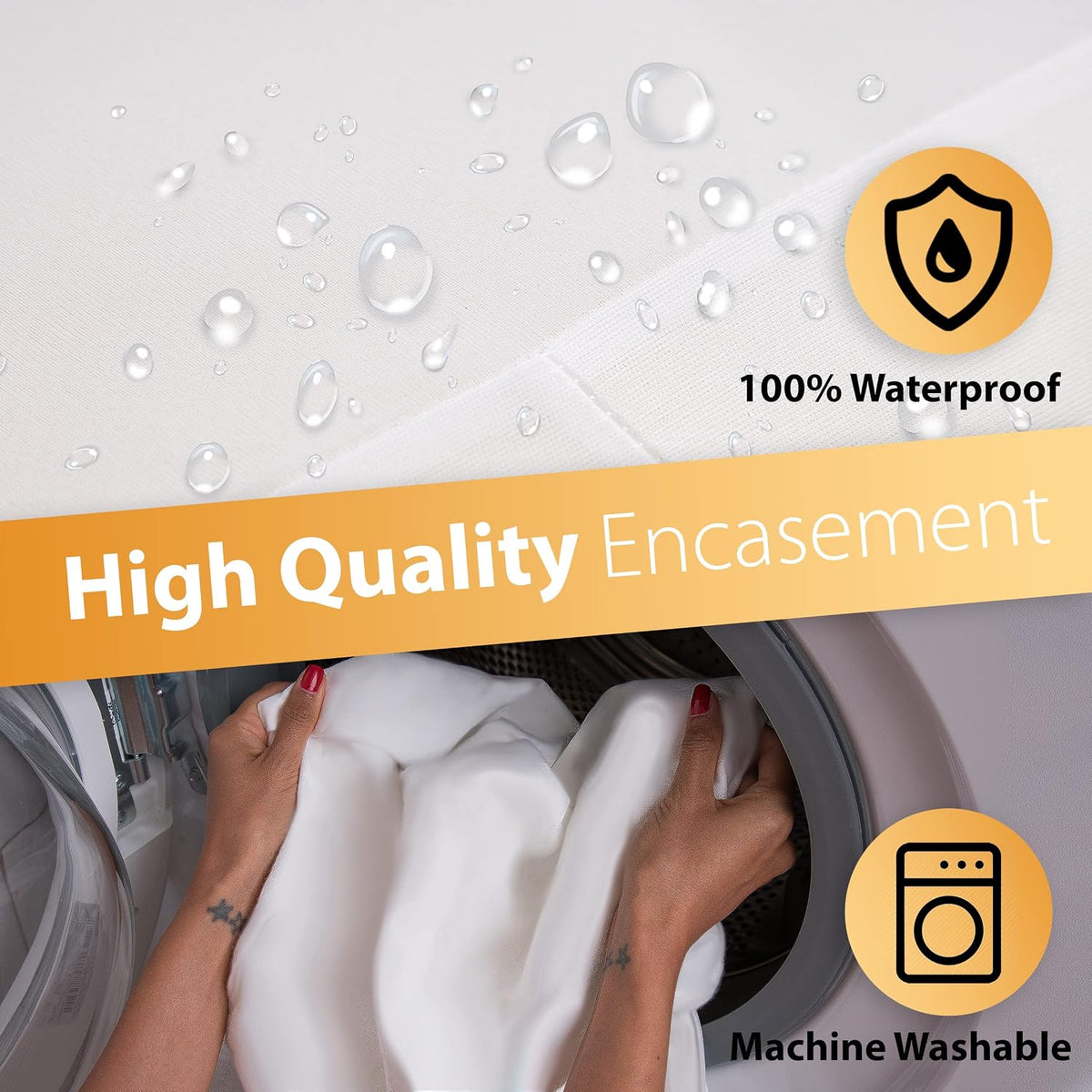 Waterproof Mattress Protector Queen Size - 6-Sided Zippered Mattress Encasement, Breathable Fabric Cover, Machine Washable, Fits Queen Mattress 60 x 80 Inches, Up to 16" Deep